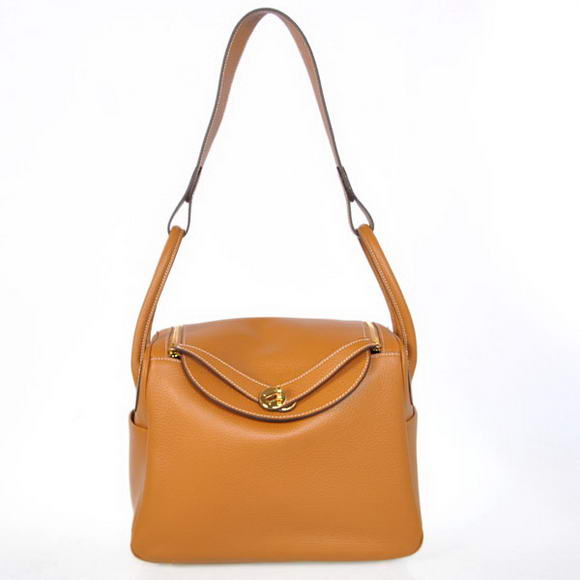 High Quality Replica Hermes Lindy 30CM Havanne Handbags 1057 Camel Leather Golden Hardware - Click Image to Close